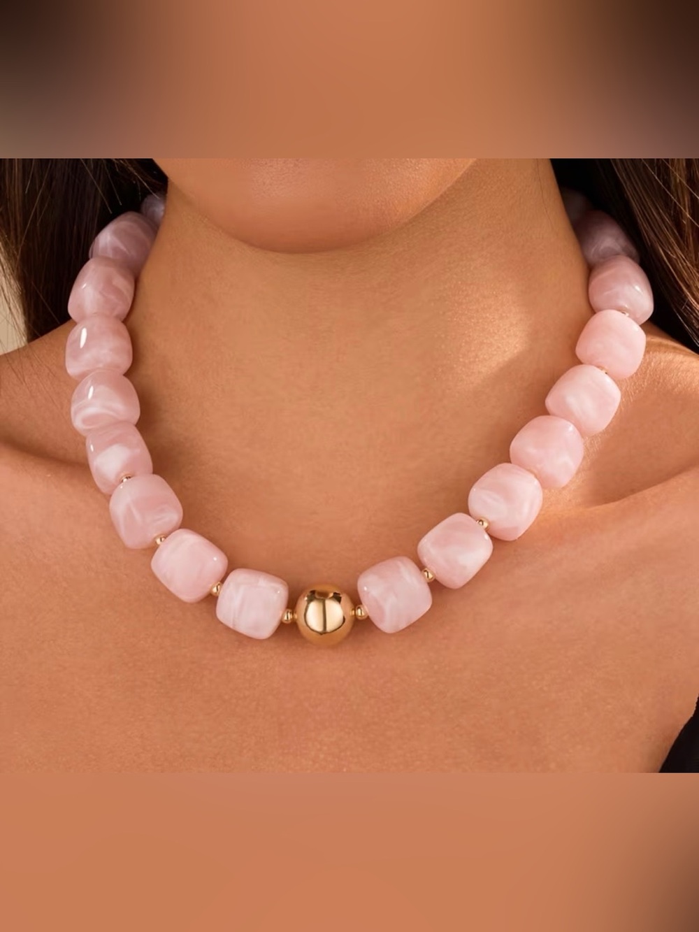 Anthropologie Pink Beaded Statement Necklace with Gold Accent NWOT
